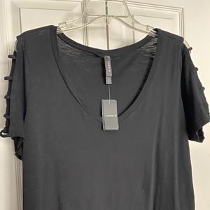 Torrid Black Scoop Neck Tee with Peep Hole sleeves